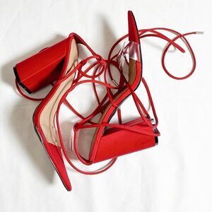PrettyLittleThing Red Clear Straps Heels Size 40 EUR
